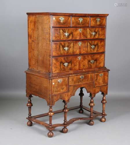 An early 18th century walnut chest-on-stand, the oak-lined d...