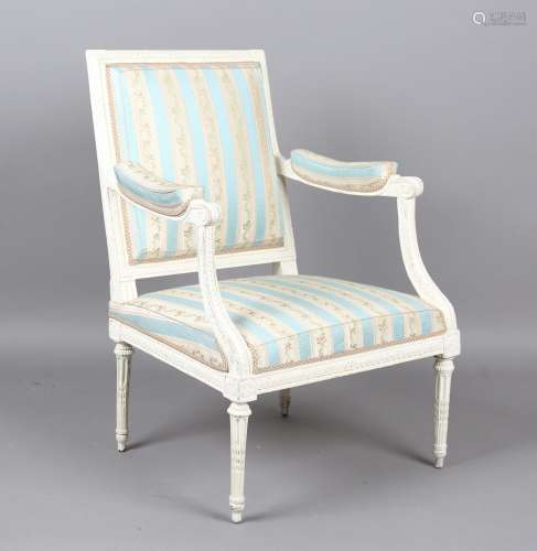 A Louis XVI white painted showframe fauteuil armchair, uphol...