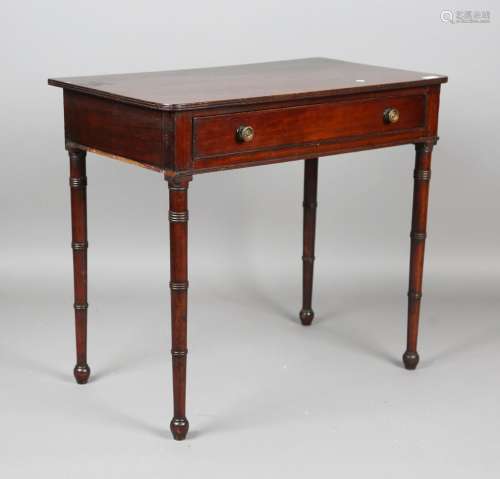 A Regency mahogany side table, fitted with a single oak-line...