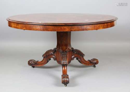A mid-Victorian burr walnut and floral marquetry inlaid circ...