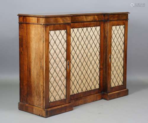 A 19th century rosewood inverted breakfront side cabinet, fi...