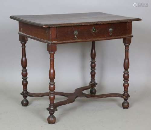 A William and Mary oak side table, the two-piece moulded edg...