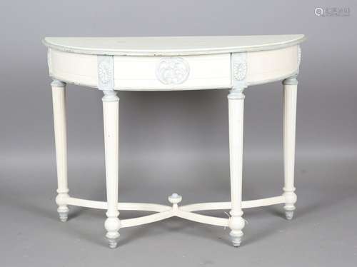 A late 20th century white painted demi-lune console table, f...