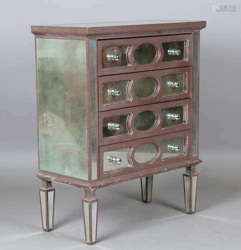 A modern mirrored glass and painted chest of drawers, height...