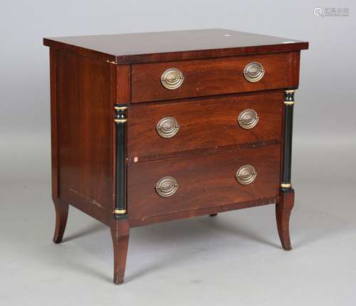 A late 20th century Empire style mahogany chest of three dra...