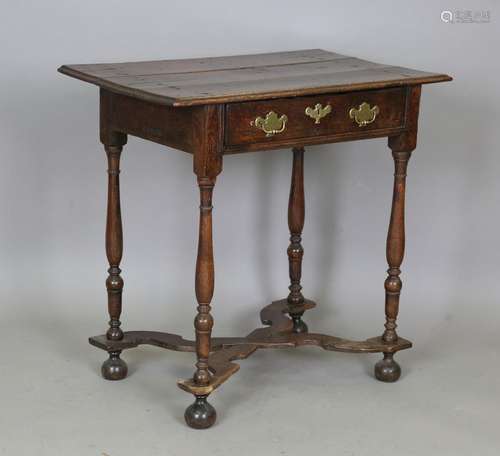 A William and Mary oak side table, the three-piece moulded e...