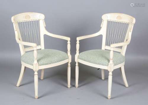 A pair of modern William McClean painted armchairs with wove...
