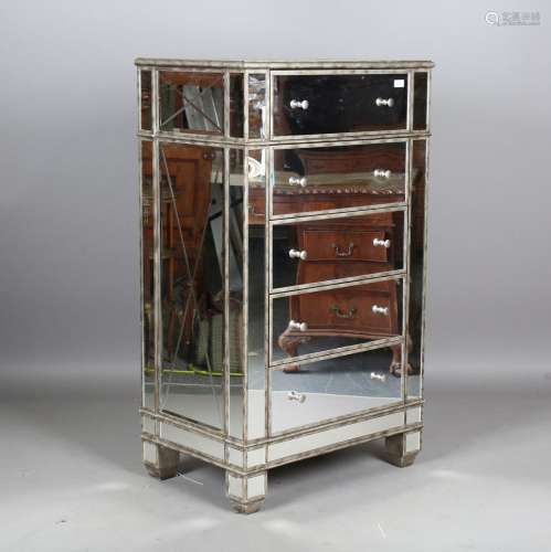 A modern mirrored and silvered chest of five drawers, height...