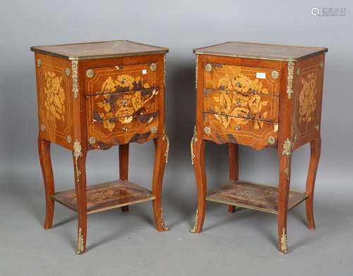 A pair of late 20th century French floral marquetry bedside ...