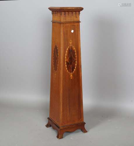 An Edwardian mahogany and boxwood inlaid display pedestal wi...