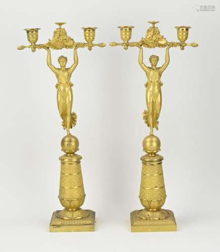 Two French Empire candlesticks, H 49 cm.