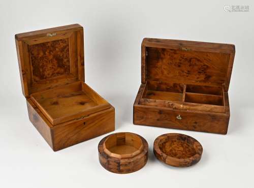 Three old lidded boxes