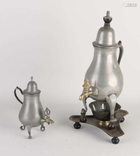 Two antique pewter tap jugs, 1800