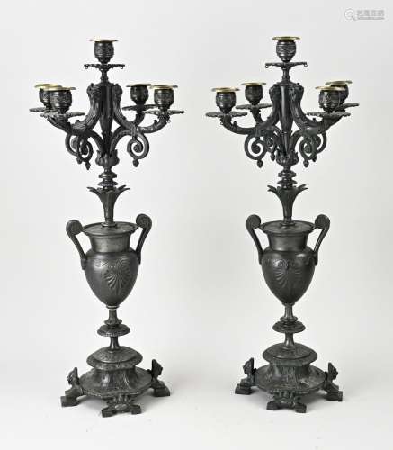Two French Charles Dix candlesticks, H 58 cm.
