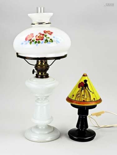 Two antique opaline table lamps