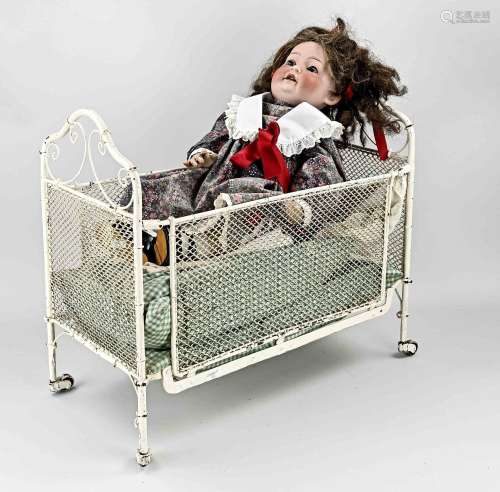 Antique doll + bed, 1930