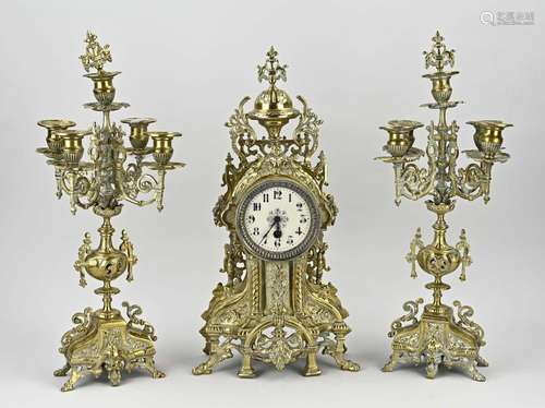 Three-piece French clock set, 1890