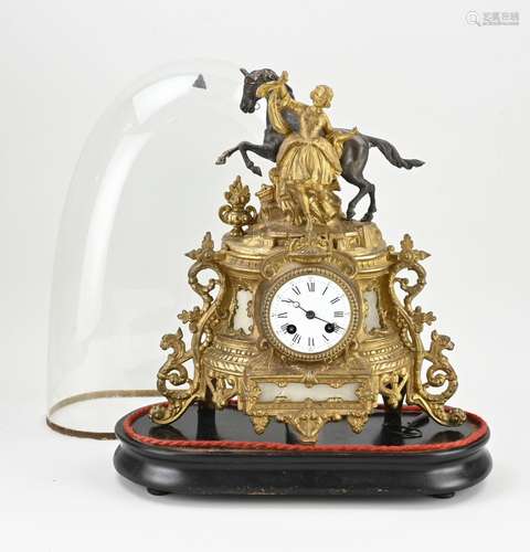 Antique French mantel clock + bell jar