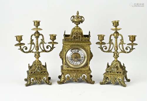 Three-piece French clock set, 1880