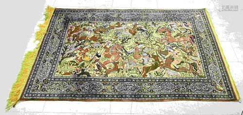 Hand-knotted silk rug, 214 x 137 cm.