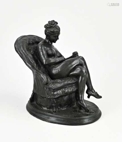 Bronze figure, Naked lady on chair