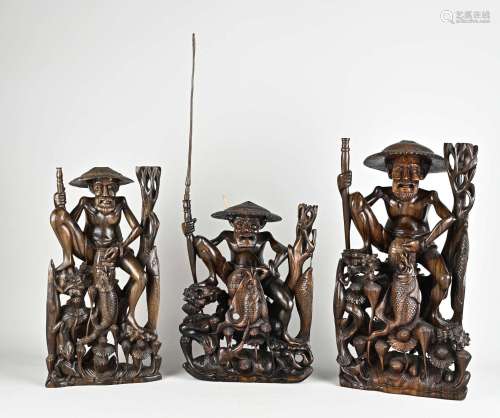 Three Indonesian hardwood statues