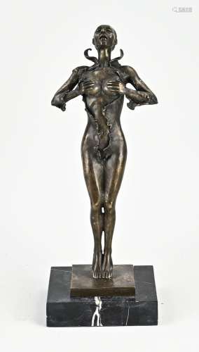 Modern bronze figure, Erotic lady in catsuit