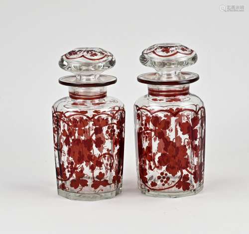 Two antique Bohemian lidded jars