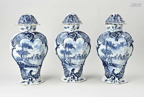 Three 18th century Delft vases