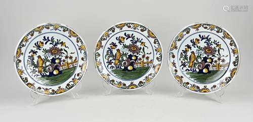 Three antique Delft plates Ø 23 cm.