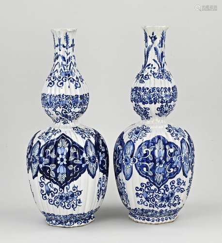 Two antique Delft knob vases, H 36 cm.