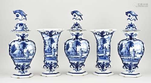 18th century Delft cabinet set