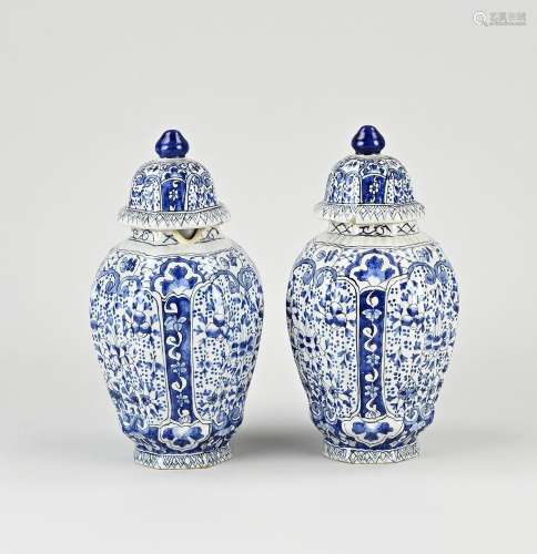 Two antique Makkumer lidded vases, 1880