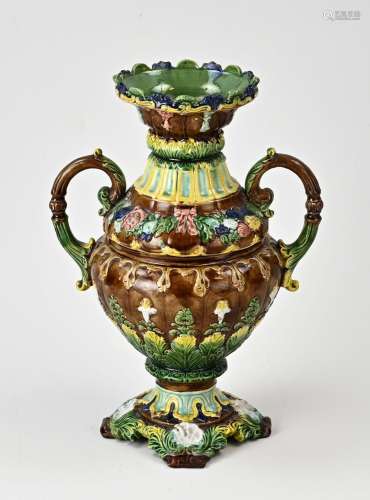 Antique majolica vase, H 25 cm.