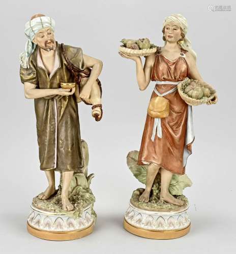 Two antique Royal Dux figures, H 37 - 38 cm.