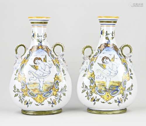 Two Fayence ear vases, H 33 cm.