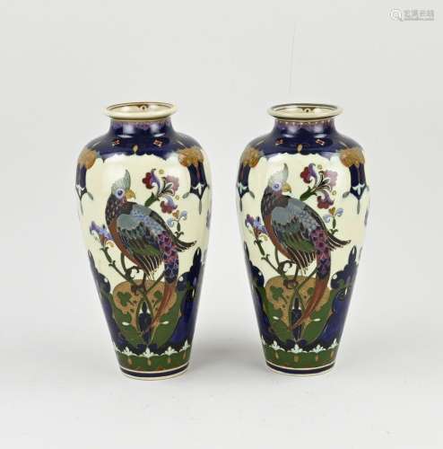Two original antique Rozenburg vases, H 21 cm.