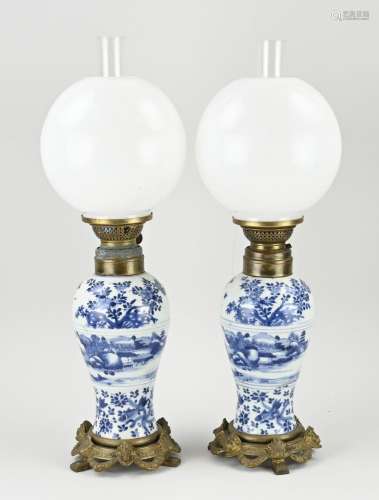 Two Kang Xi oil lamps, H 52 cm,