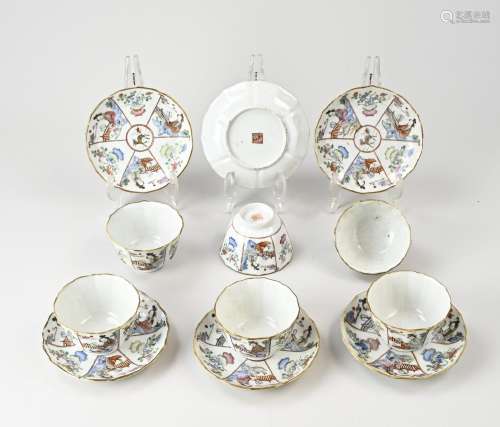 Six Chinese cups + saucers