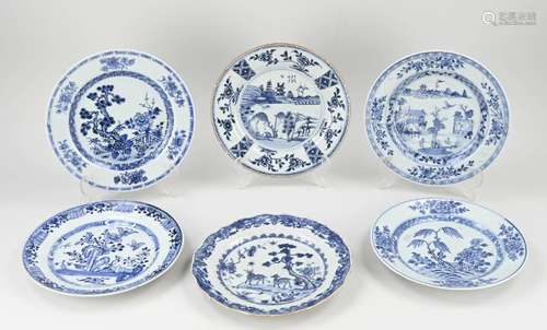 Six 18th century Chinese plates Ø 23 cm.