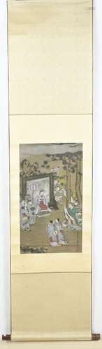 Old Chinese scroll painting, 66 x 37 cm.