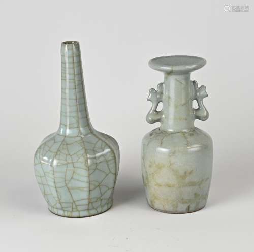 Two Chinese celadon vases, H 20 - 24 cm.