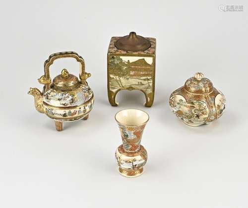 Four parts Japanese Satsuma porcelain, H 10 - 14 cm.