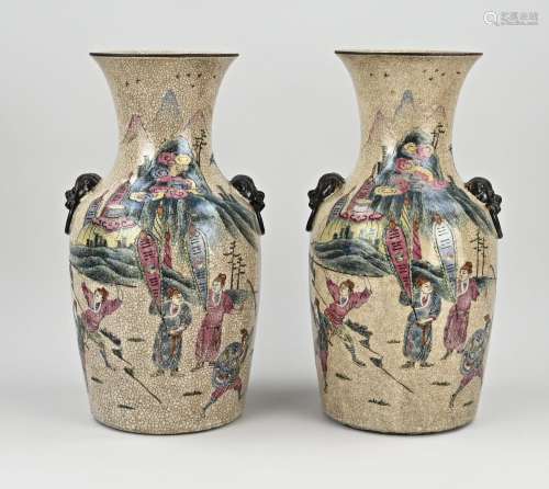 Pair of Chinese Cantonese vases, H 34.5 cm.