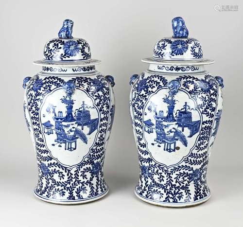 Two Chinese lidded vases, H 49 cm.