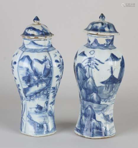 Two 18th century queng lung lid vases, H 21 cm.