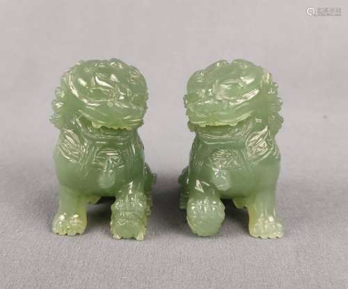 Pair of guardian lions/ Fo dogs, jade carved, China, 20th ce...
