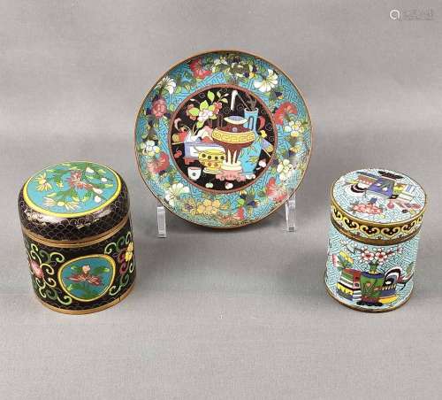 3 Cloisonné objects, China, c. 1900, consisting of a lidded ...