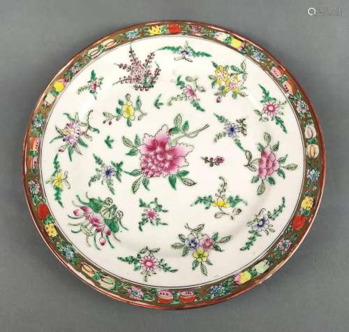 Plate, China, Famille rose, floral decoration, gold rim, arc...