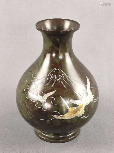 Vase, Japan, 20th century, decorated with three flying crane...